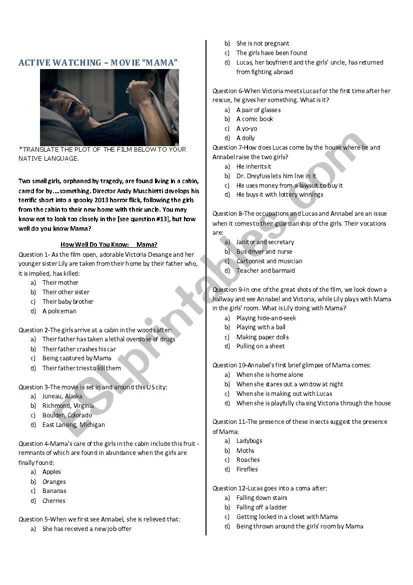 MOVIE - MAMA worksheet