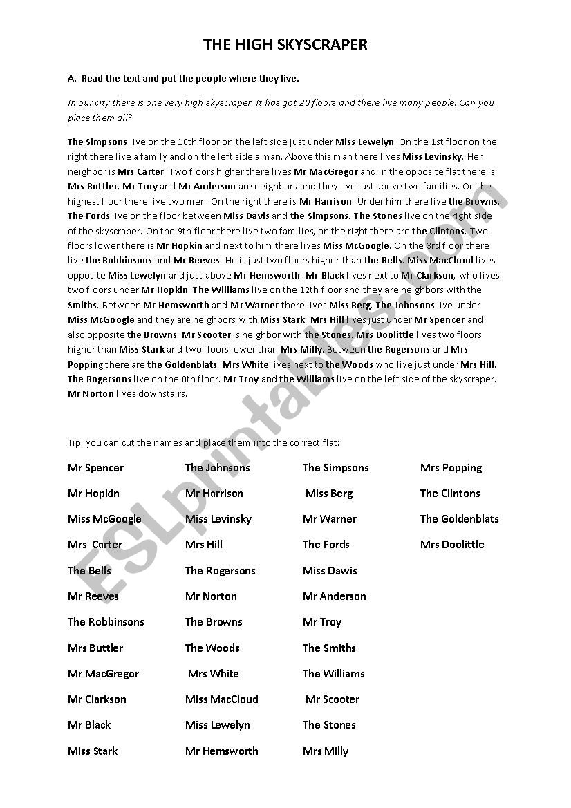 The high Skyscraper worksheet