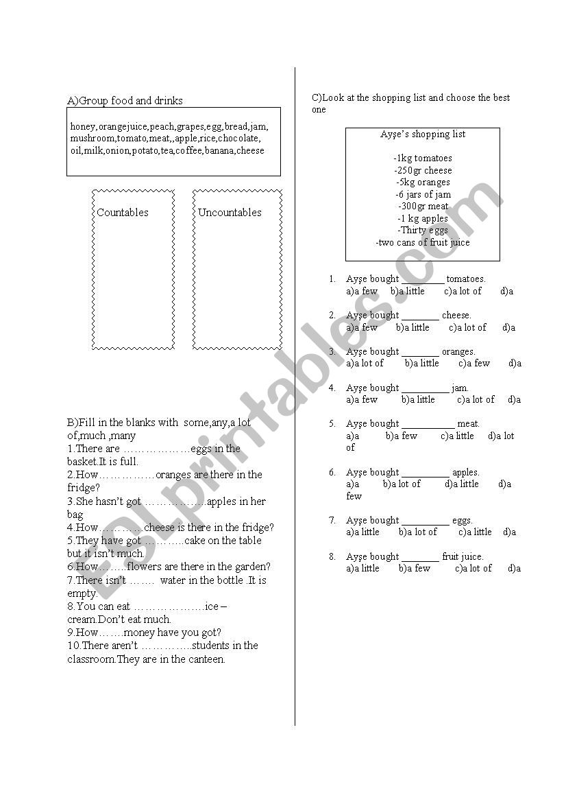 countables and uncountables worksheet