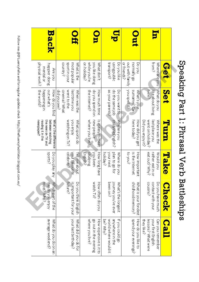 Updated Phrasal Verbs Battleships FCE Part 1