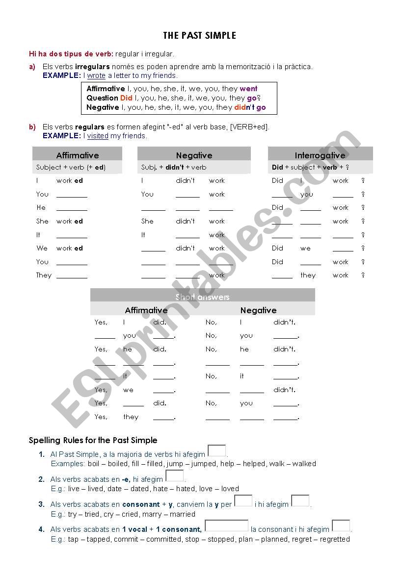 Fill in the conjugation of the Past Simple