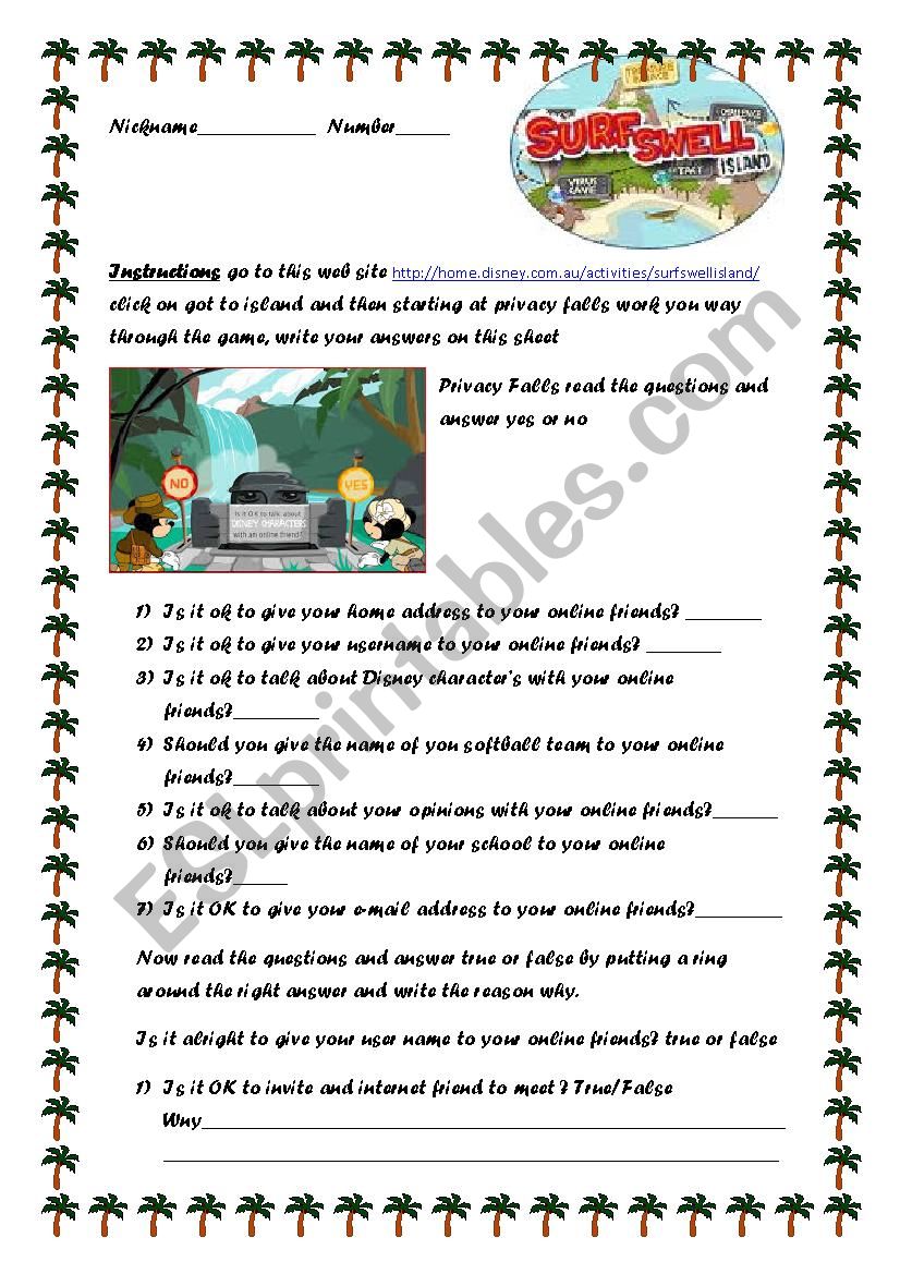 Surfs Well Island worksheet