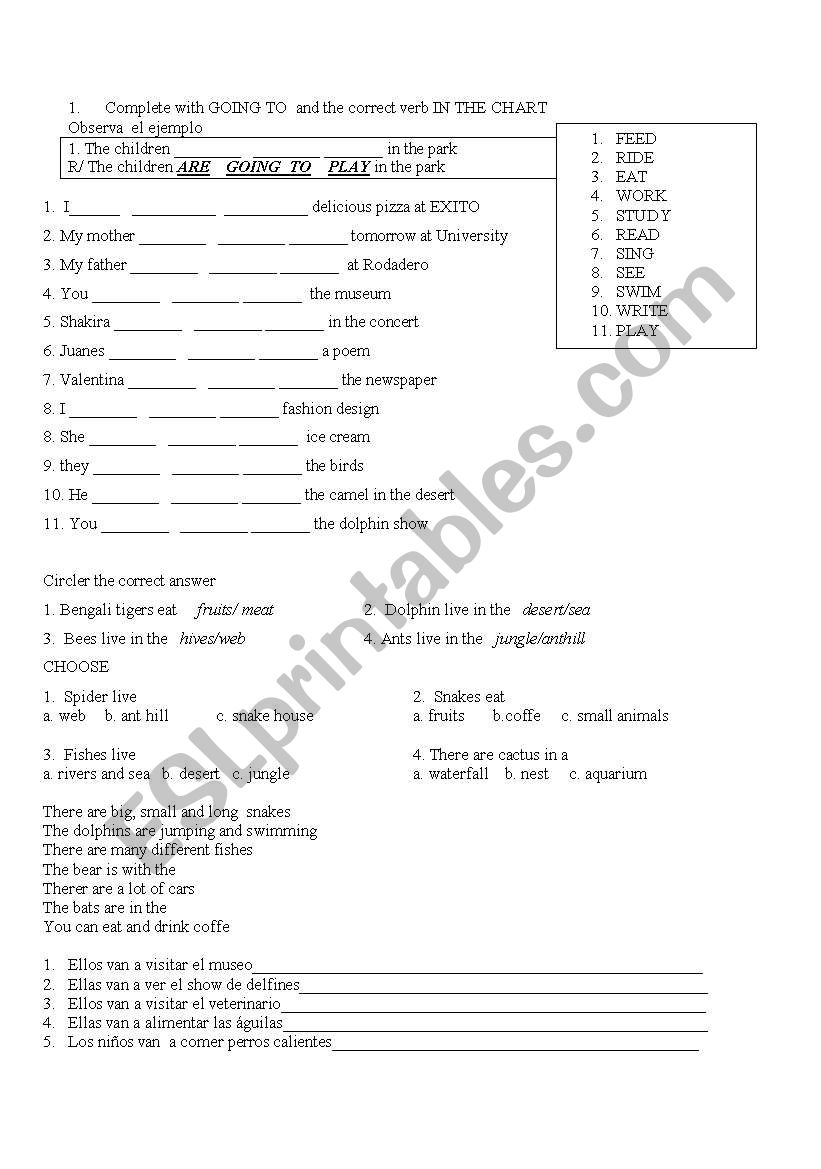 TEST PREPOSITION,  GOING TO worksheet