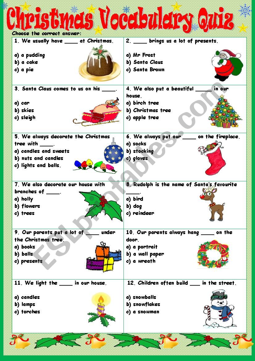 Christmas Vocabulary Quiz worksheet