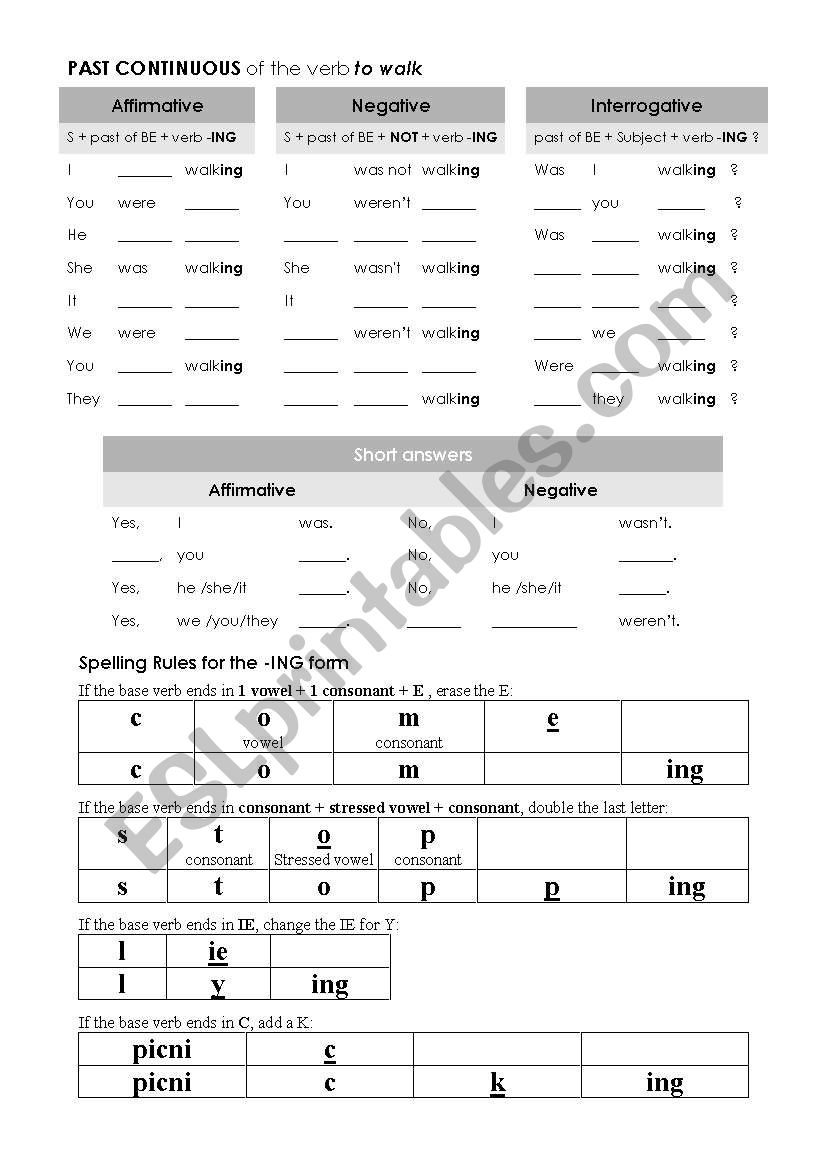 Fill in the conjugation of the Past Continuous