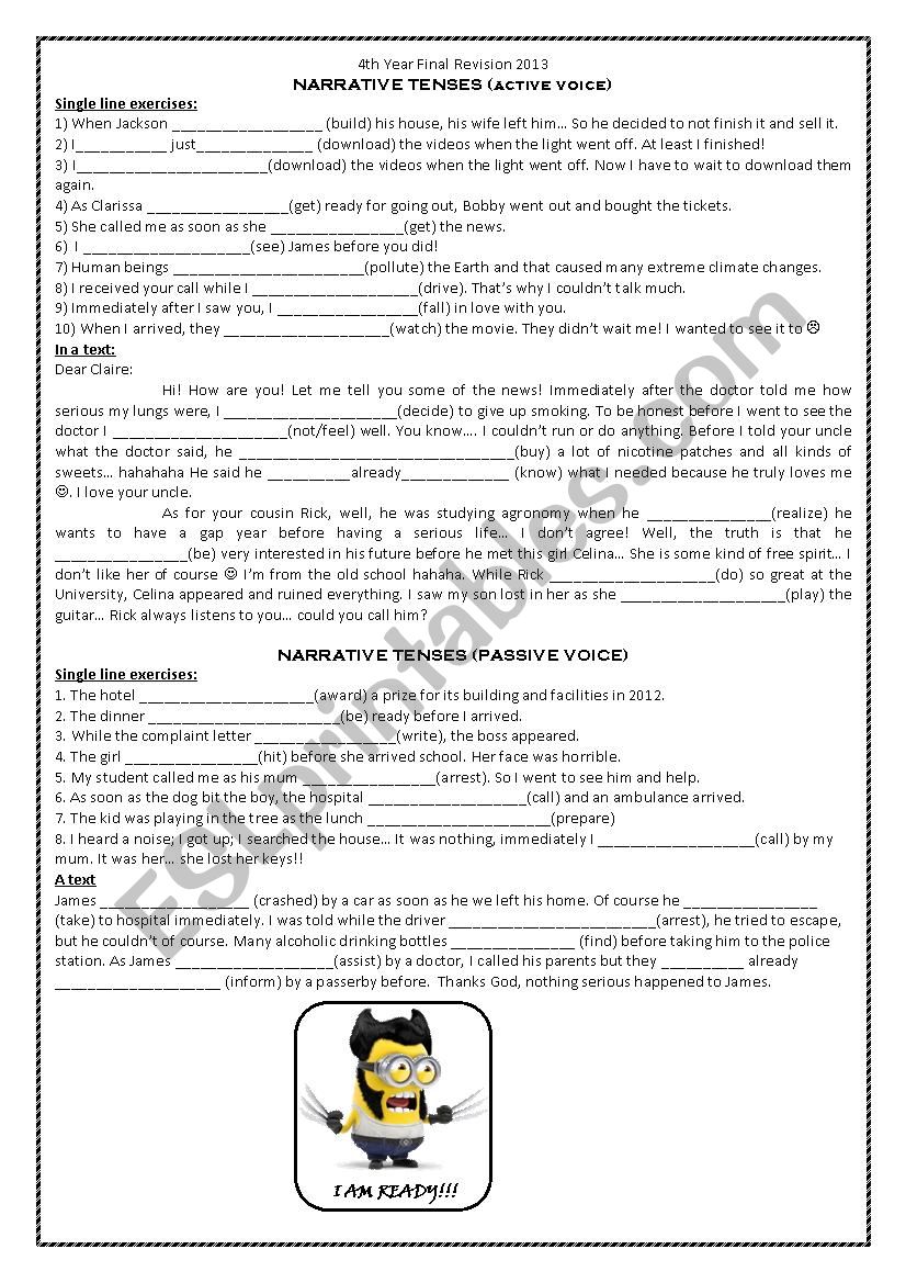 Narrative tenses, conditional I, II, word building, passive voice, future with key