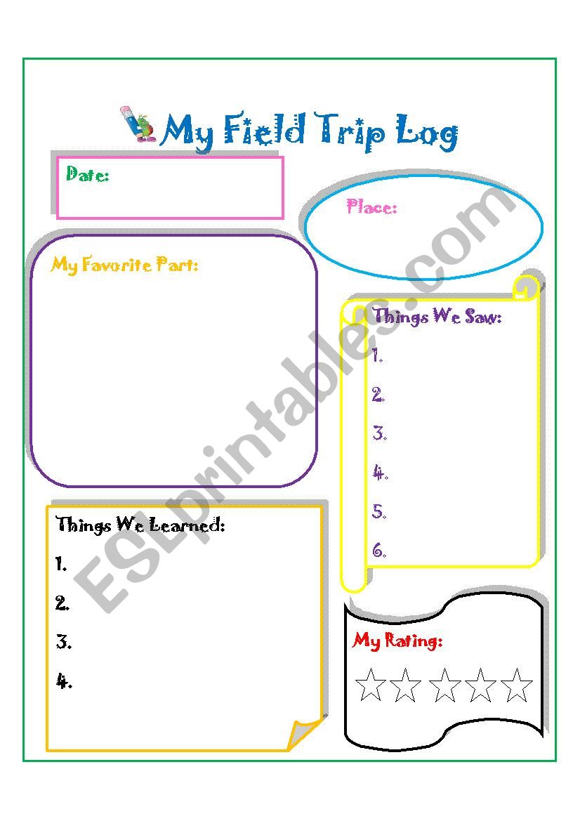 Field Trip Log for Kids worksheet
