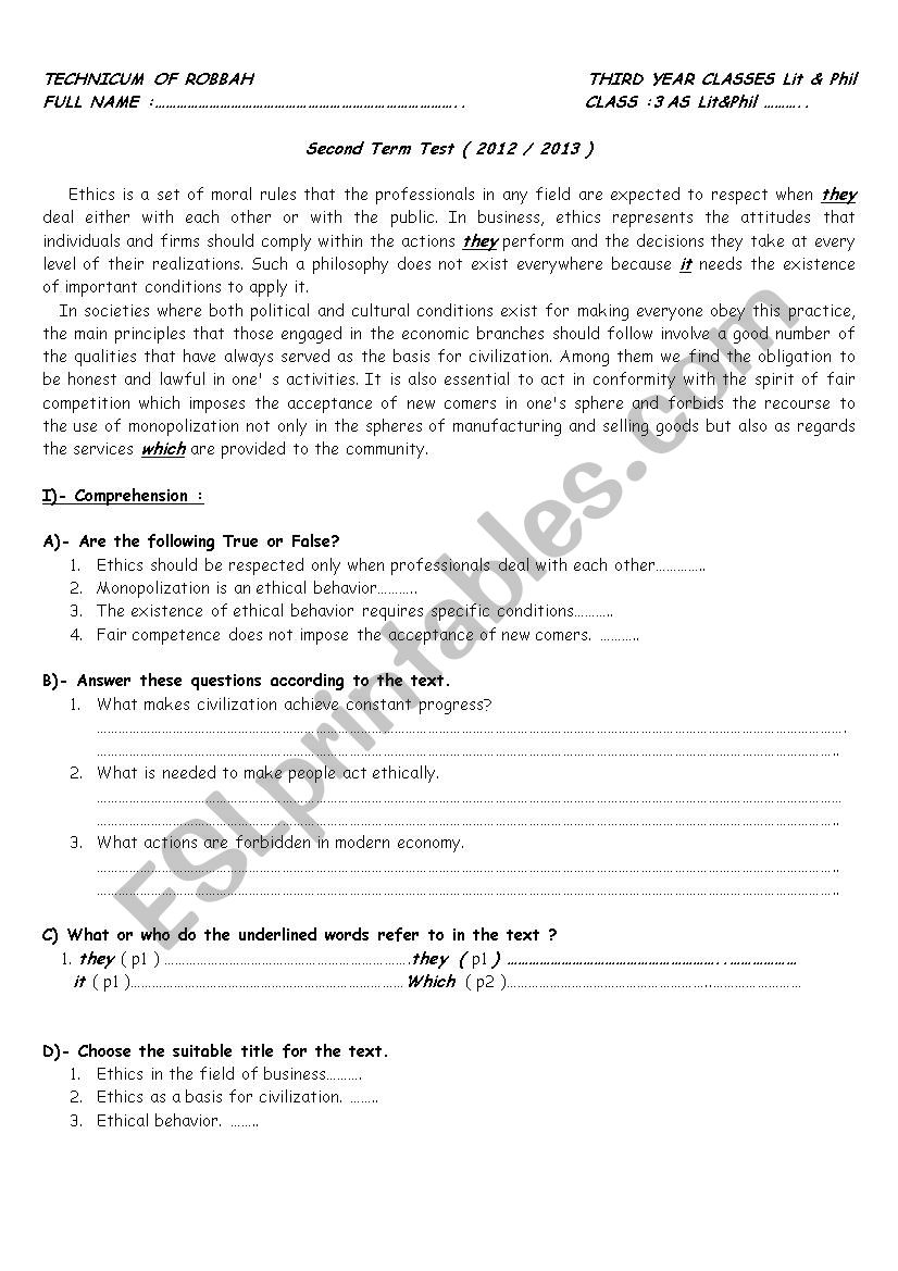 reading comprehension worksheet