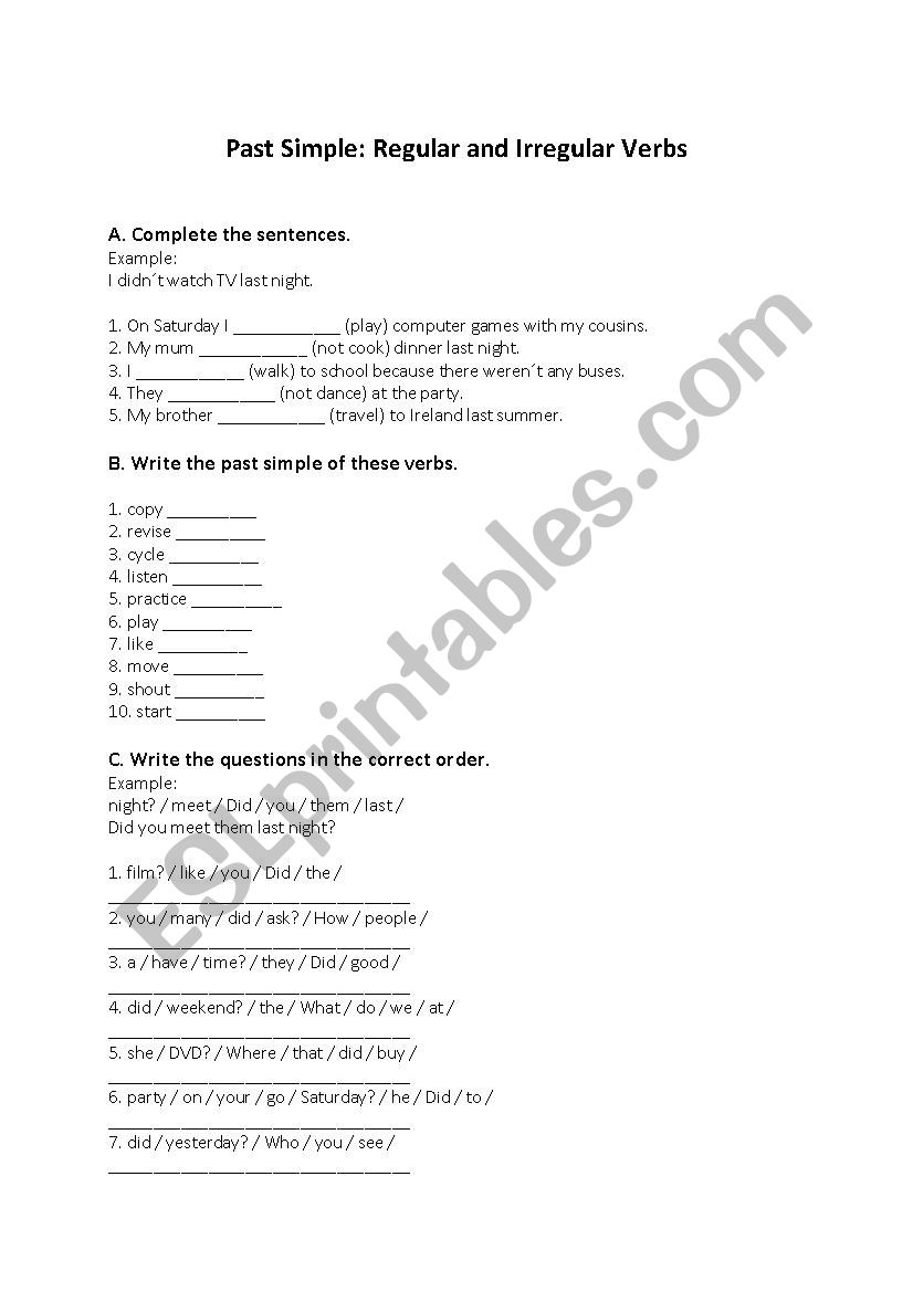 Past Simple worksheet