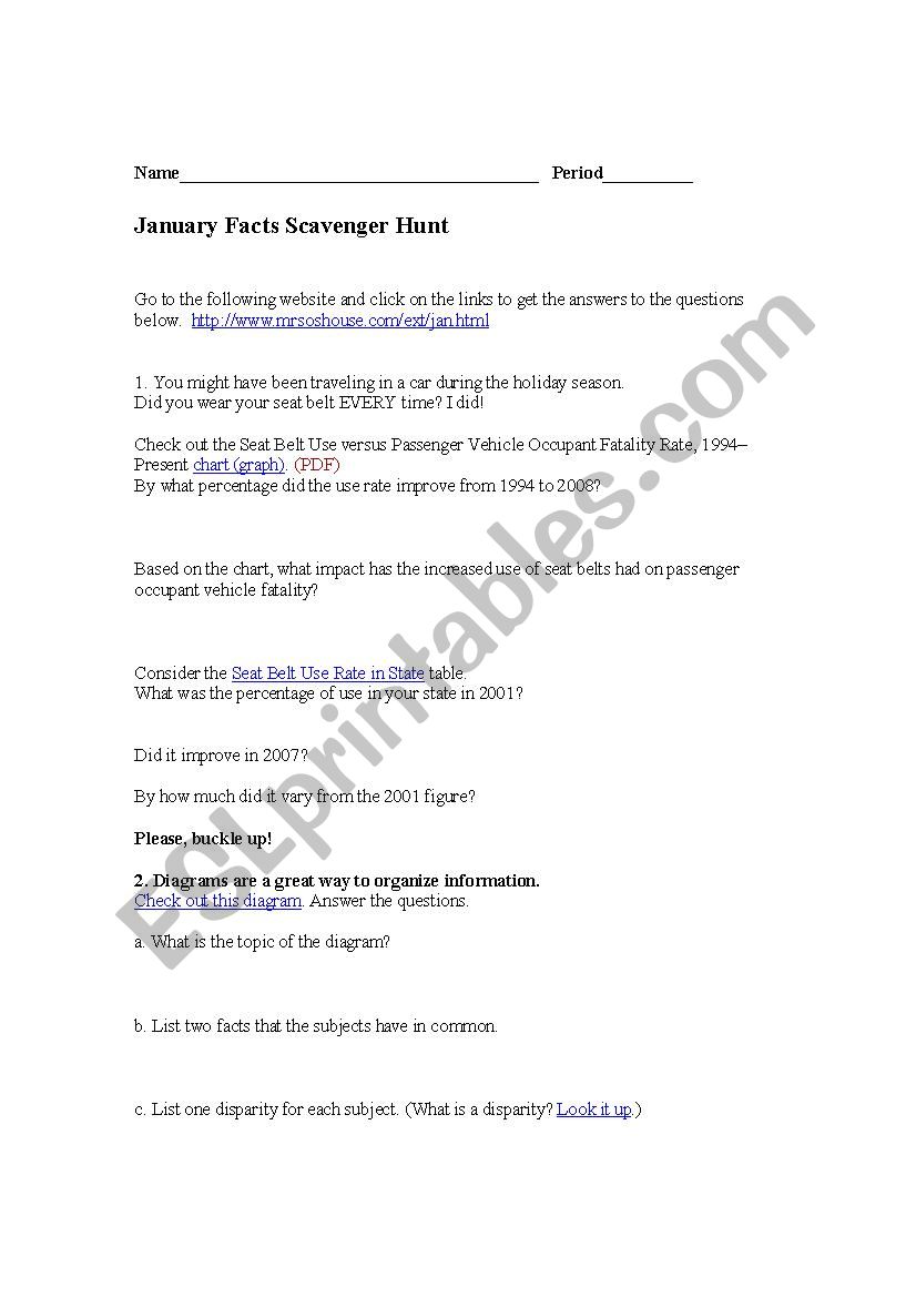 January Scavenger Hunt worksheet