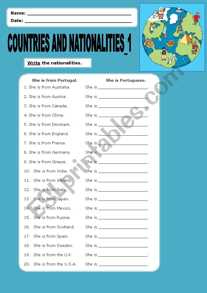 Counties and Nationalities_1 worksheet