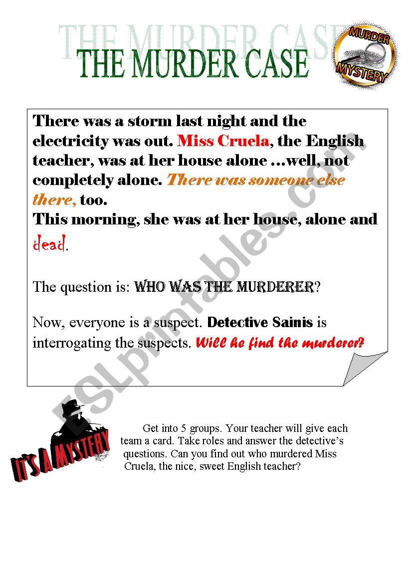 Murder Mystery ESL worksheet by mayadow