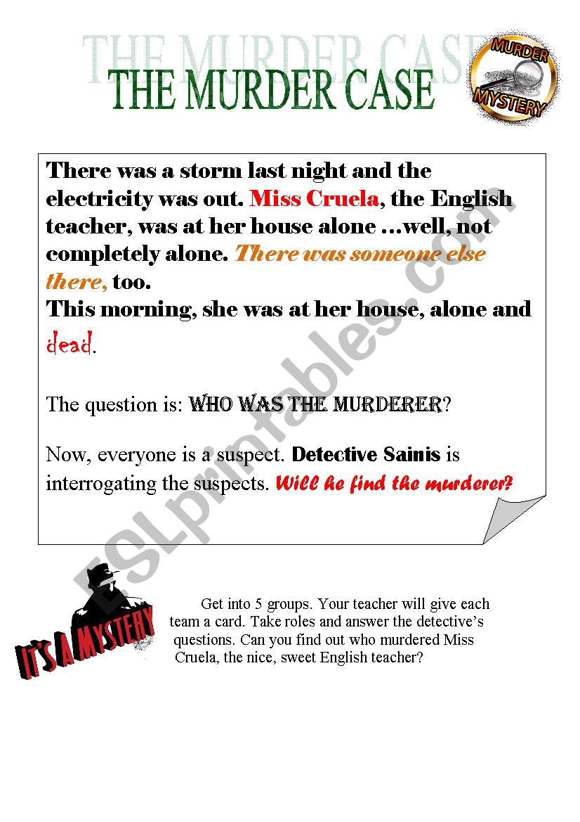 Murder Mystery worksheet