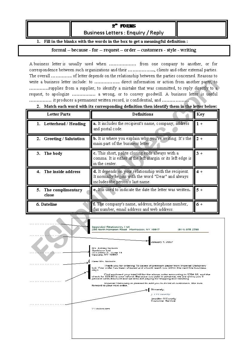 Business Letters : Enquiry / Reply ( 2 nd form Eco)