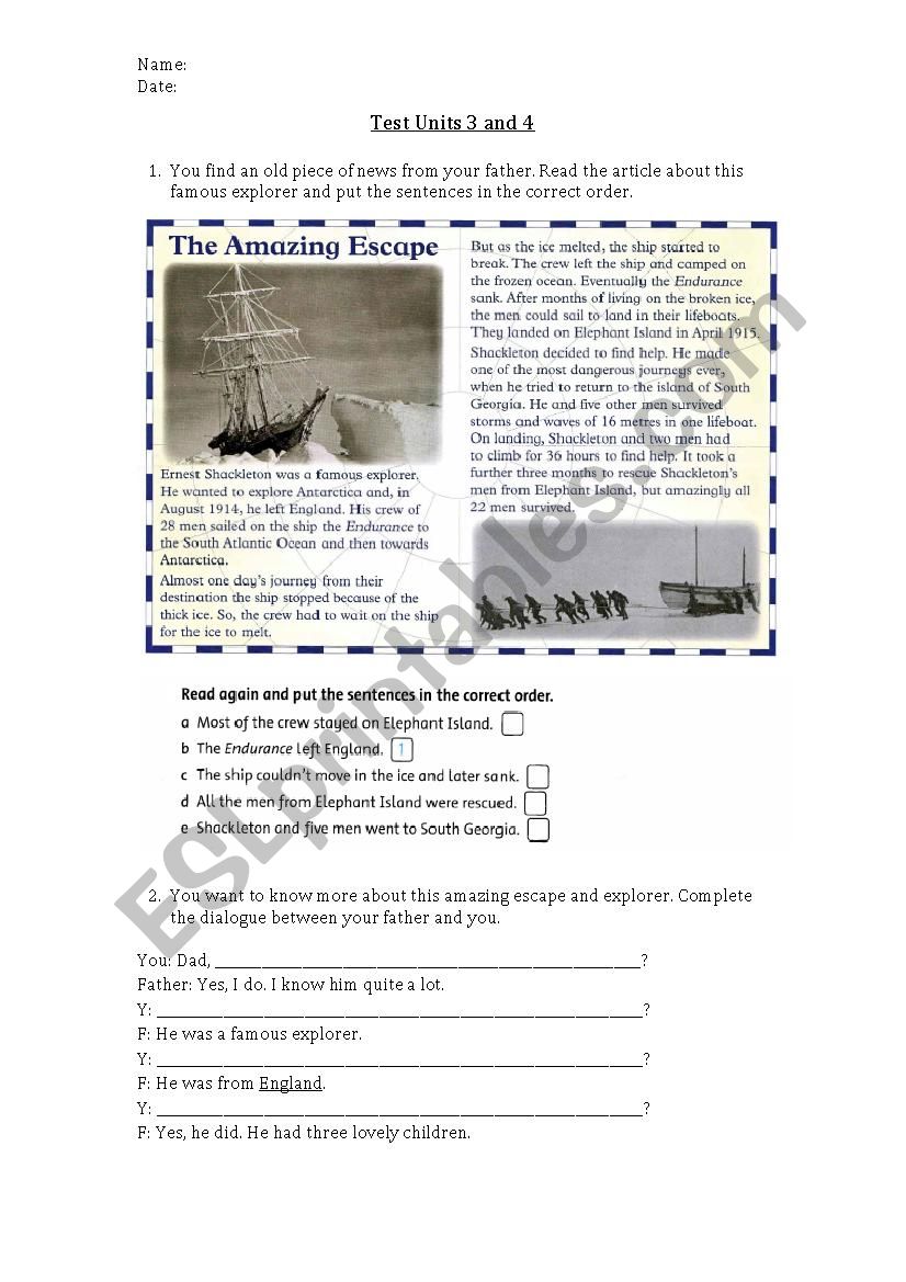 Test Simple Past worksheet