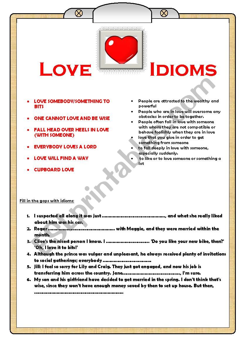 Love idioms (1) worksheet
