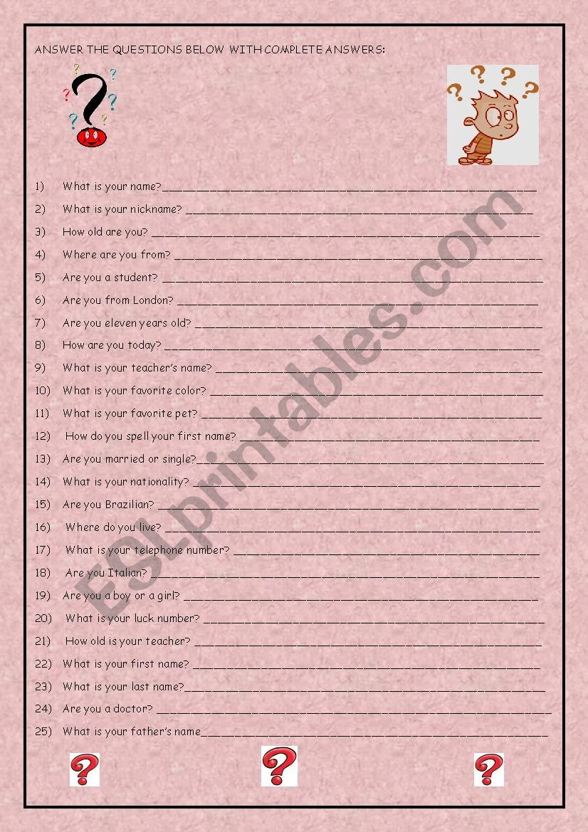 ACTIVITY TO REVIEW PERSONAL QUESTIONS FOR BEGGINERS