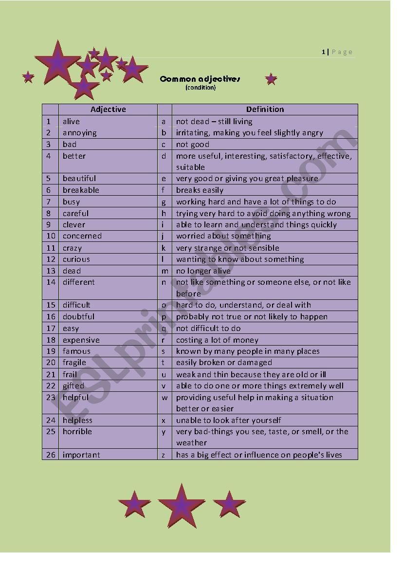 Common adjectives 3  (alive to important)
