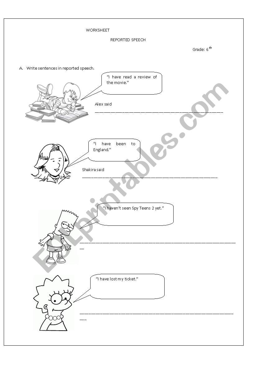 reported speech  worksheet