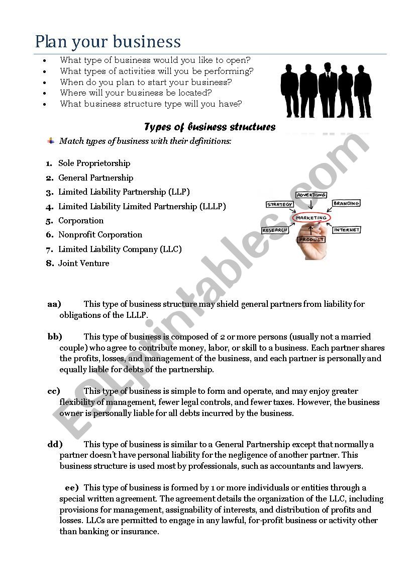 Types of business companies worksheet