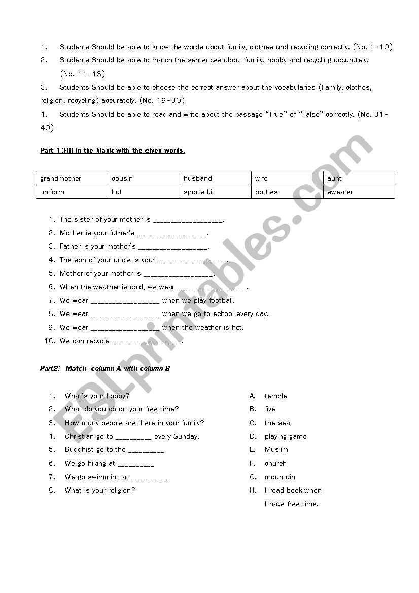 Test for 5th and 6th graders worksheet