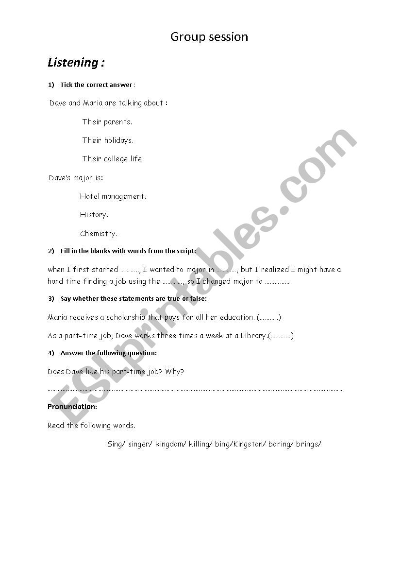 college life worksheet