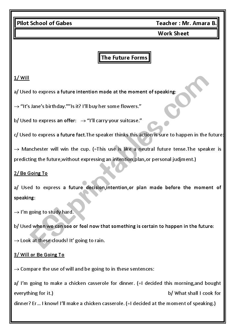 future forms worksheet