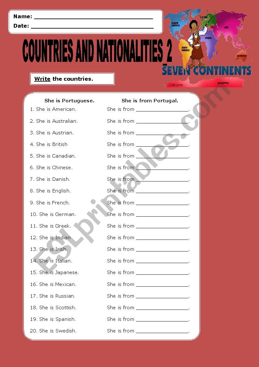 Counties and Nationalities_2 worksheet