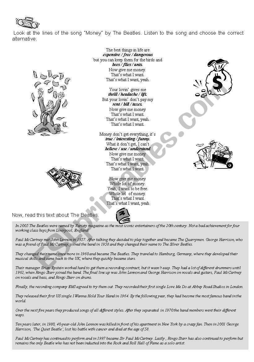 Money by The Beatles worksheet