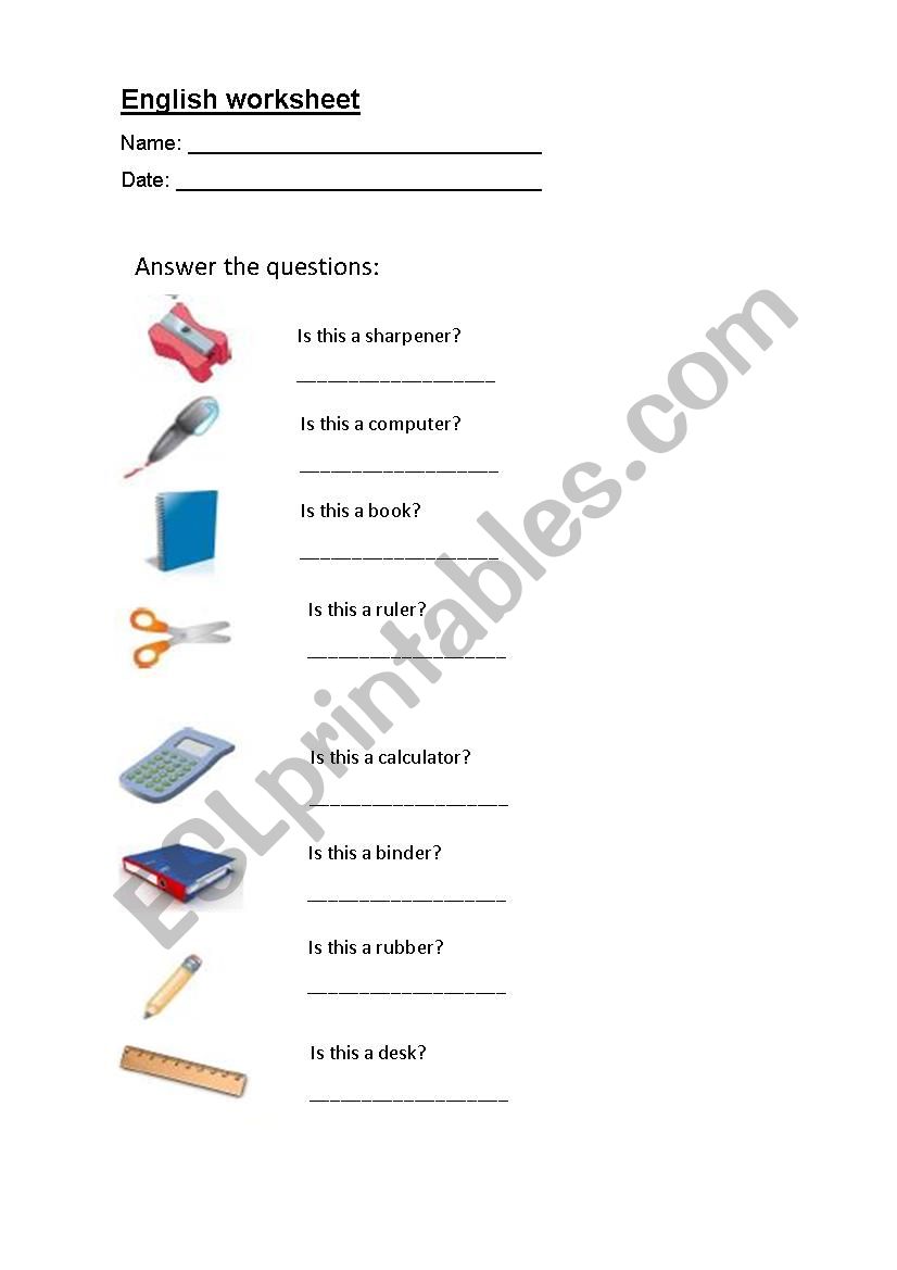 Classroom objects worksheet