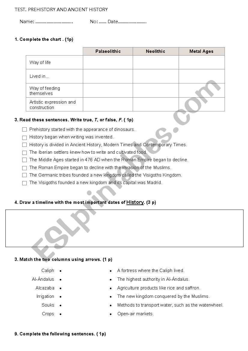 Prehistory and Ancient History. Test