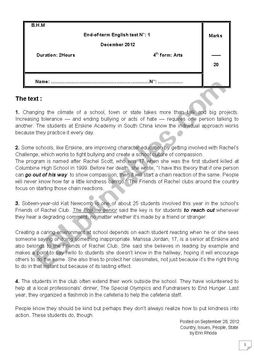 End- of -Term   test N1 for bac students