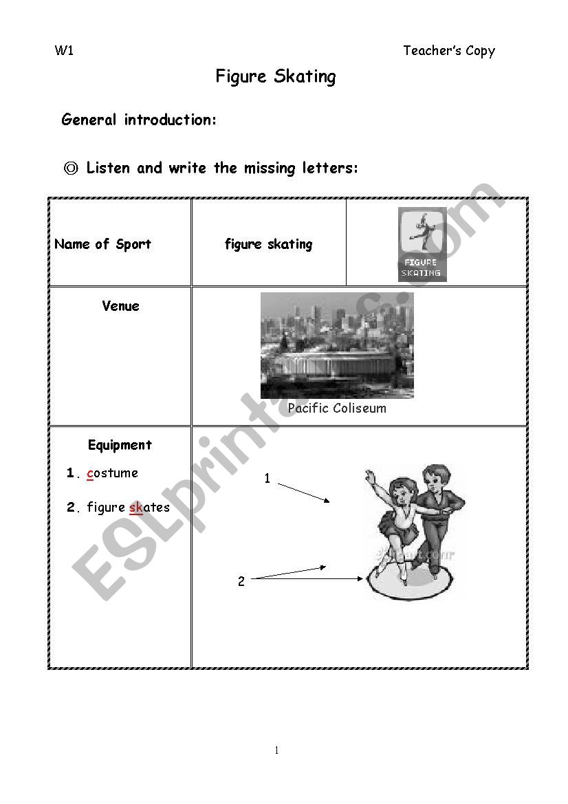 Figure Skating worksheet