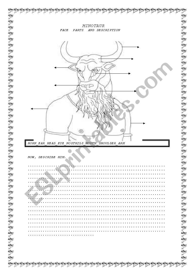 MINOTAUR, BODY PARTS AND DESCRIPTIONS.