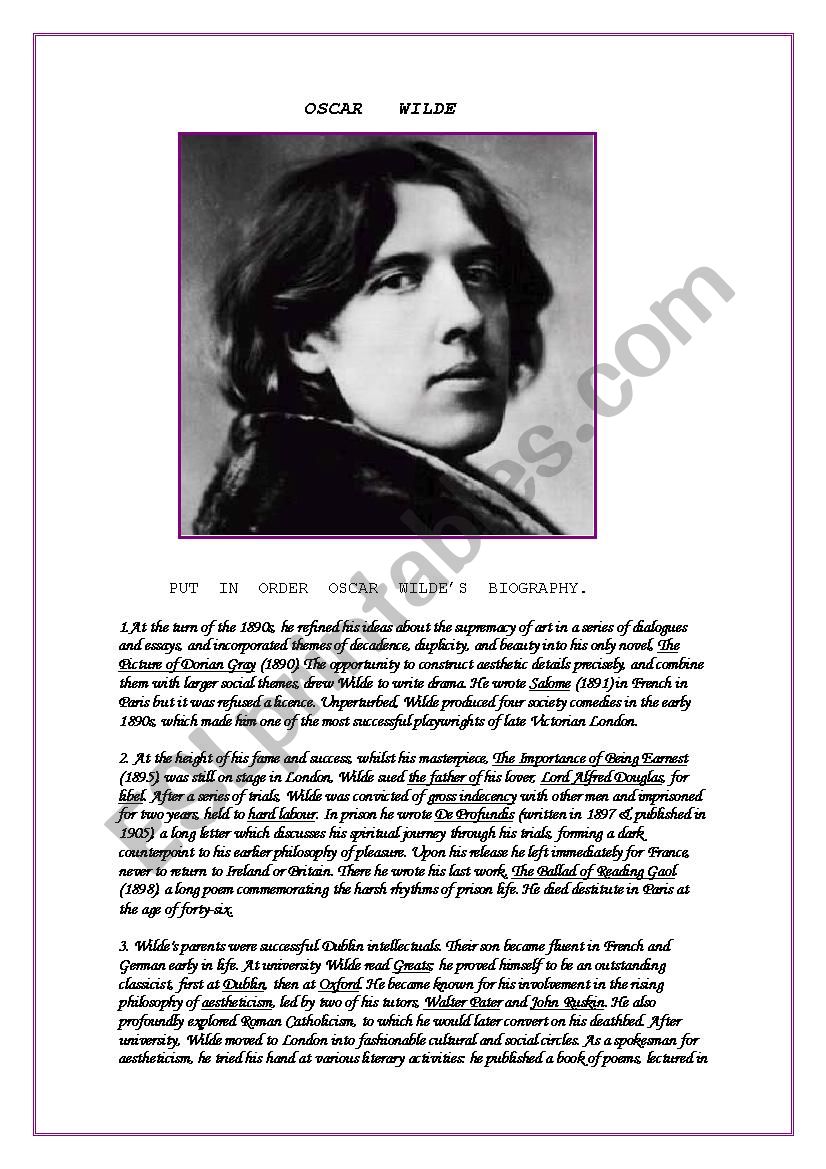 OSCAR WILDE worksheet