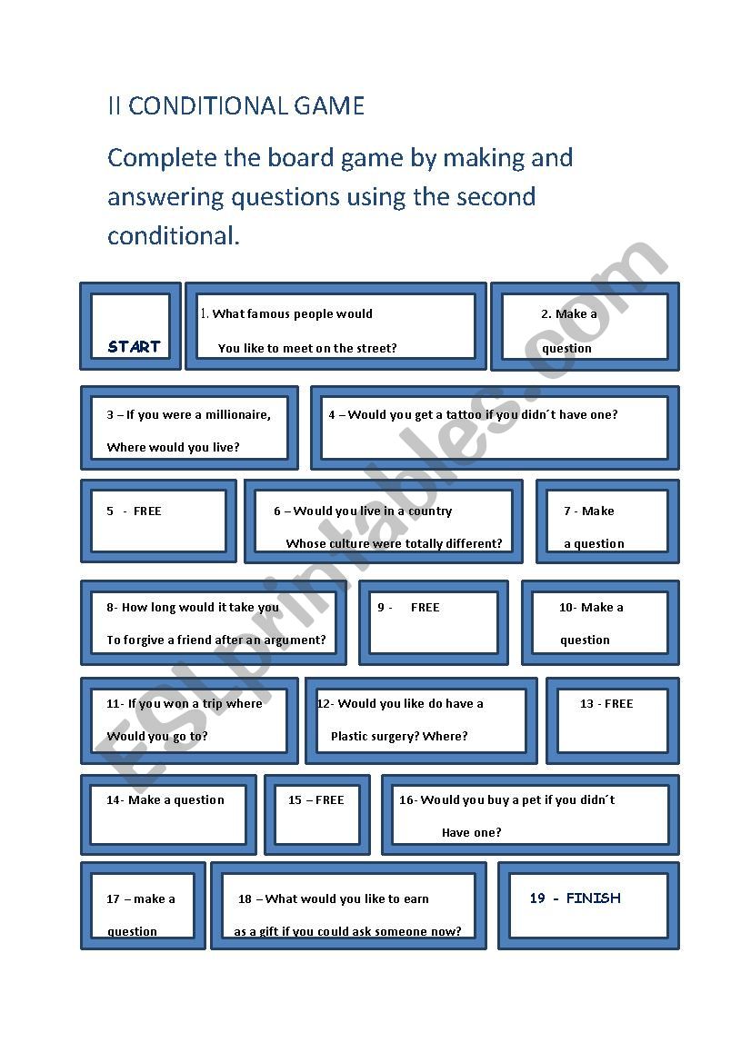 SECOND CONDITIONA GAME worksheet