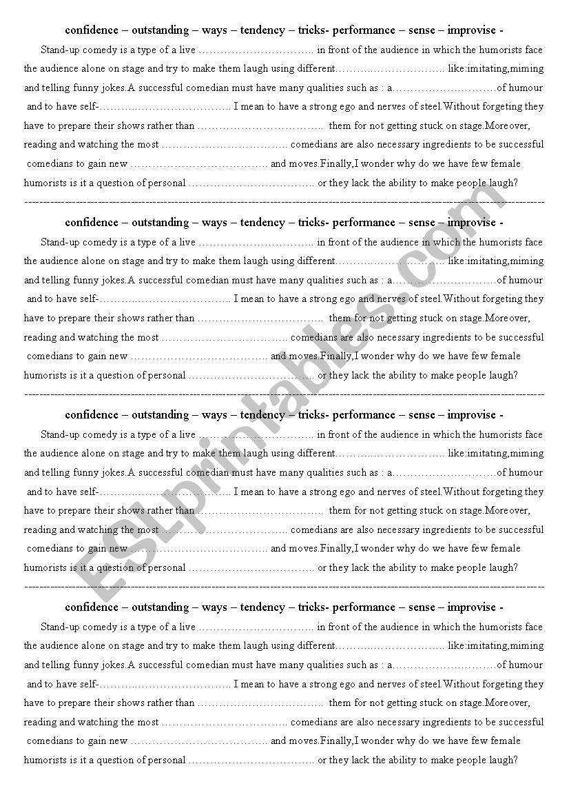 stand up comedy worksheet