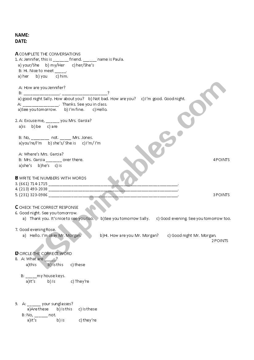 Exam For Beginners worksheet