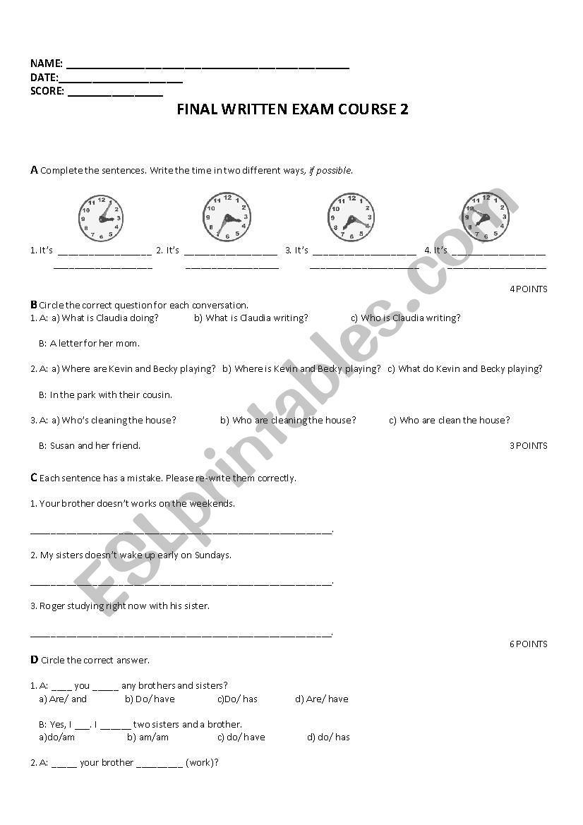 Exam Course 2-Beginners worksheet
