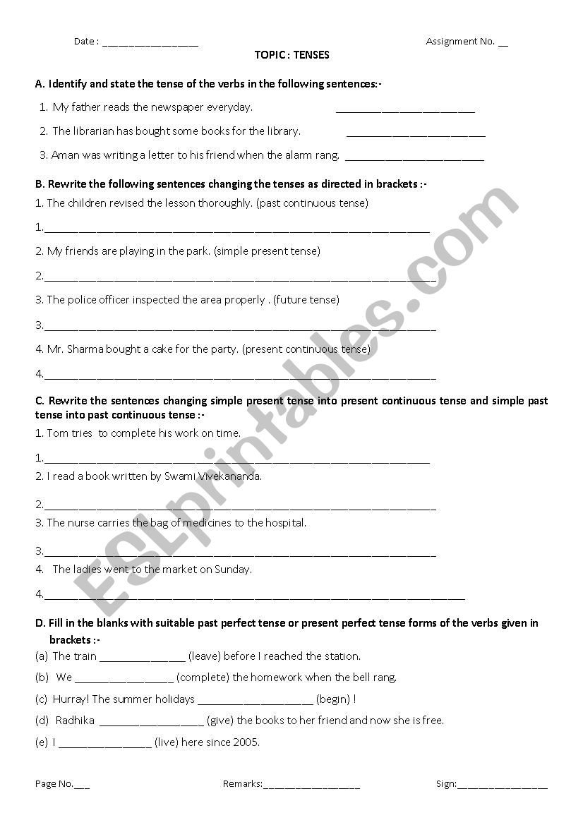 TENSES worksheet