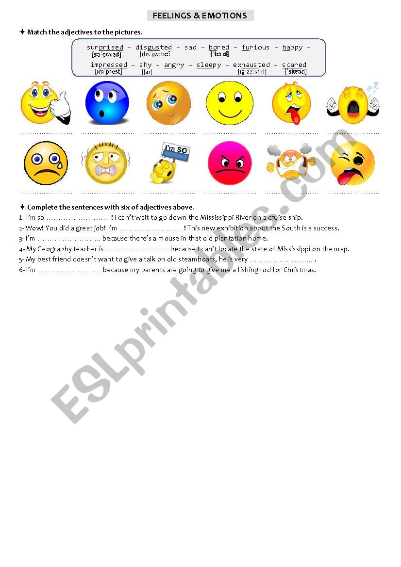 Feelings and emotions worksheet