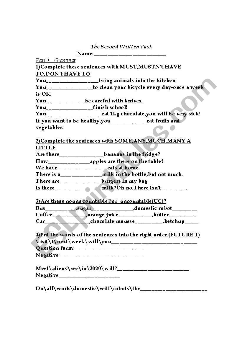 a HANDOUT on  modals,quantity words,countable,uncountable nouns