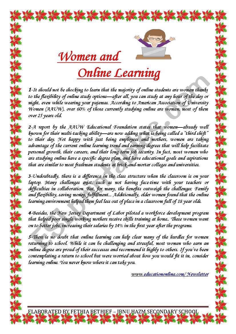 Women and Online Learning worksheet