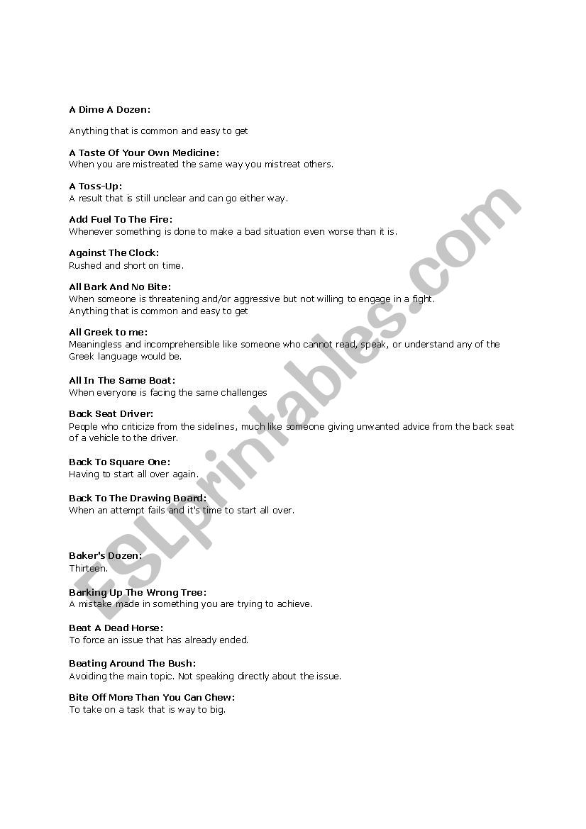 Idiom worksheet Idiom worksheet