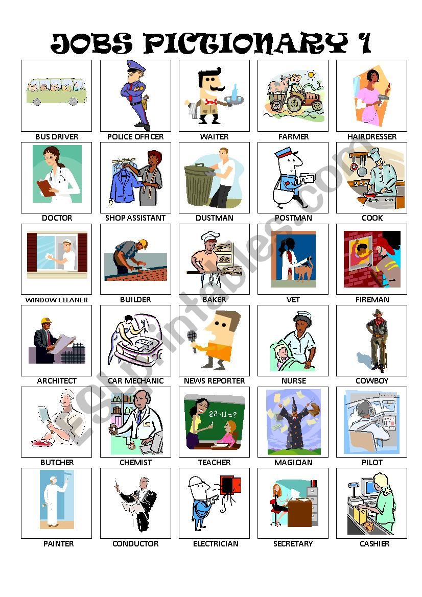 JOBS PICTIONARY PART 1 worksheet