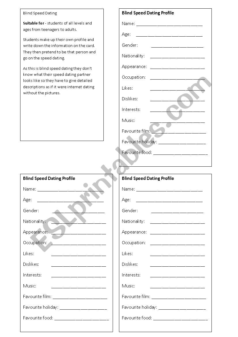 Blind Speed Dating worksheet