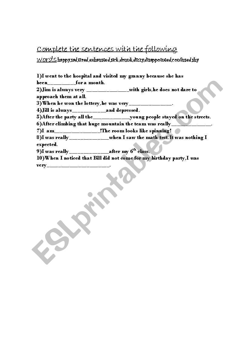 ADJECTIVES-EMOTIONS worksheet