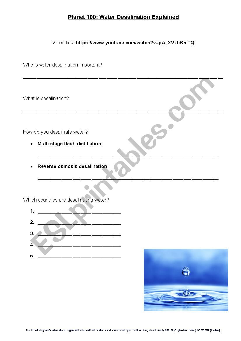 Water Desalination worksheet