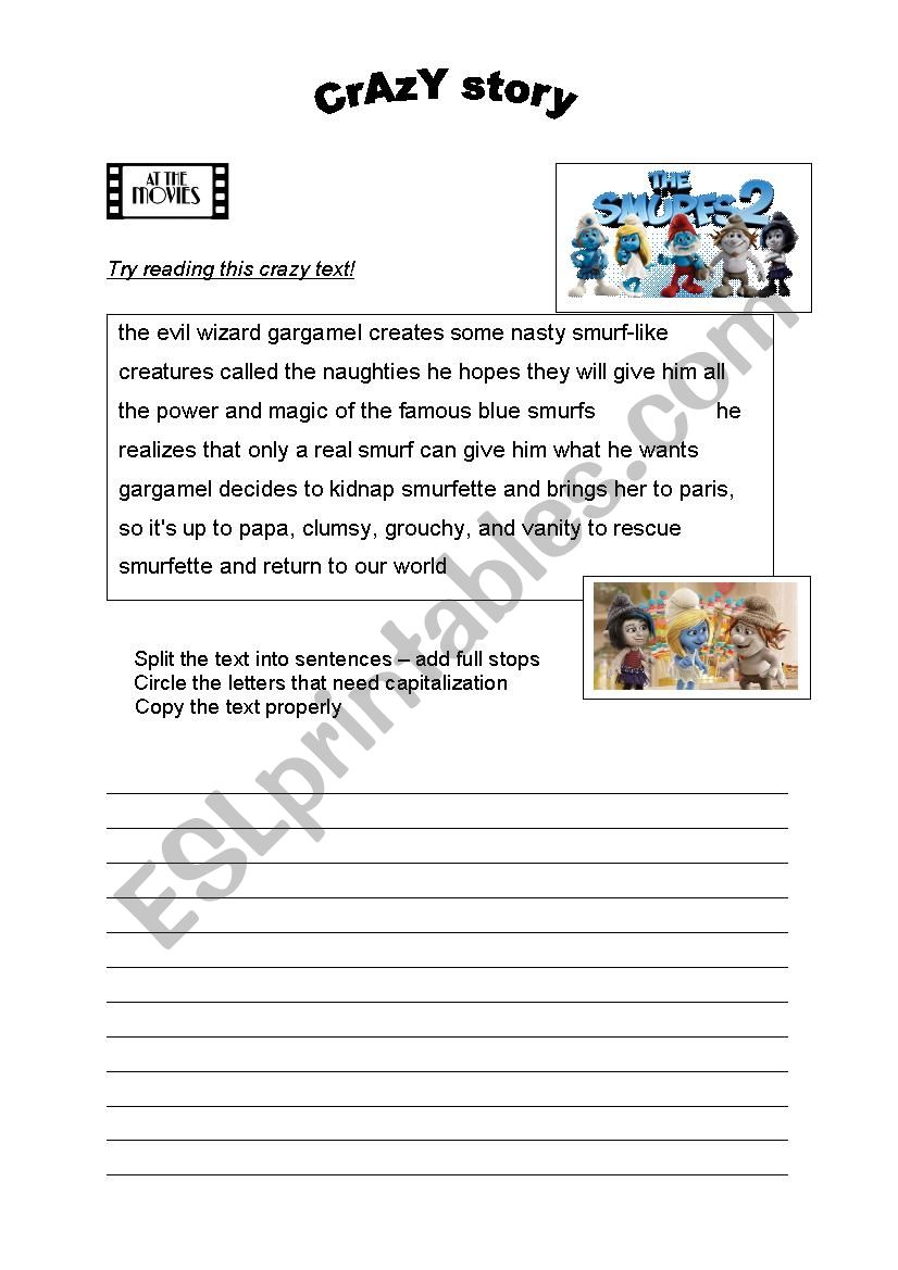 Punctuation - Smurfs 2 worksheet