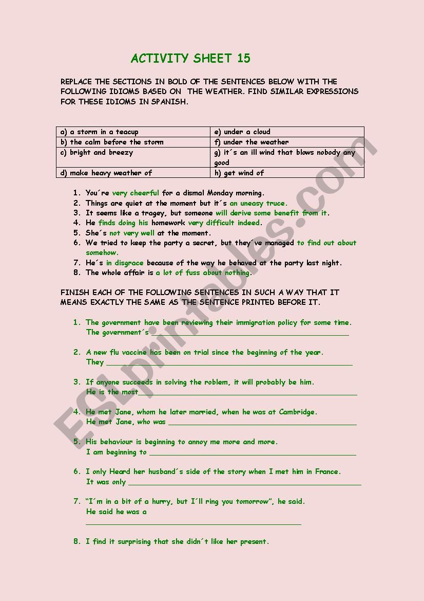 Practise your English worksheet